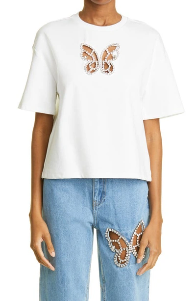 Area Crystal Cutout Butterfly High Waist Crop Straight Leg Jeans In Light Blue