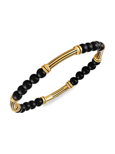 Shop Esquire Men's 14k Goldplated & 6mm Black Onyx Beaded Bar Bracelet