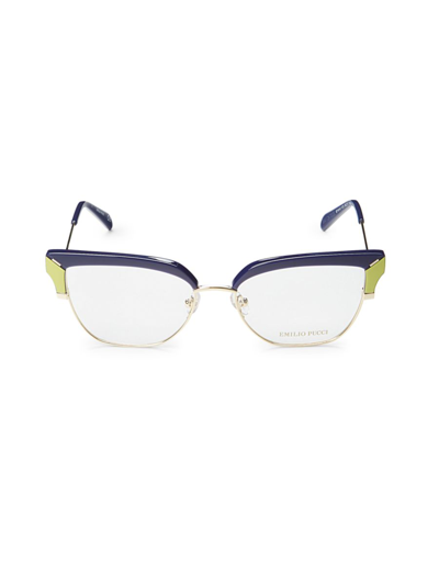 Pucci Women's 55mm Cat Eye Optical Glasses In Blue Gold