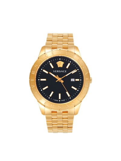 Shop Versace Men's 42mm Goldtone Ip Stainless Steel Bracelet Watch In Blue