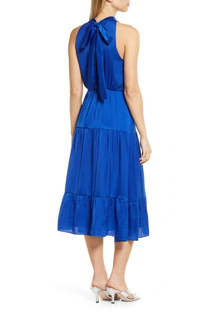 Shop Sam Edelman High Neck Tiered Hem Sleeveless Midi Dress In Blueberry