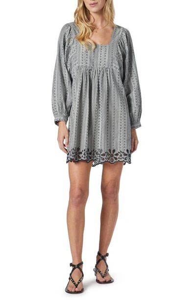 Shop Joie Jade Long Sleeve Cotton & Linen Dress In Midnight Navy Porcelain