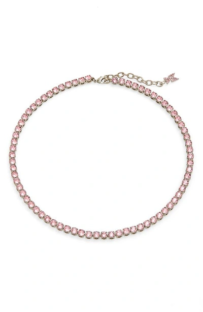 Shop Amina Muaddi Tennis Necklace In Rose Crystals And Silver Base