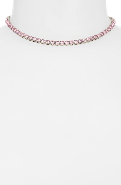 Shop Amina Muaddi Tennis Necklace In Rose Crystals And Silver Base