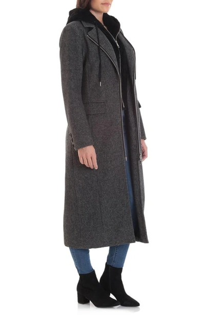 Shop Avec Les Filles Moto Wool Blend Coat With Removable Hooded Bib In Black/ White Old