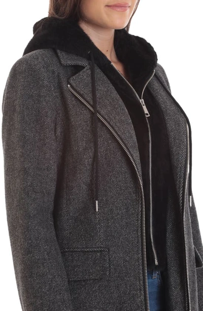 Shop Avec Les Filles Moto Wool Blend Coat With Removable Hooded Bib In Black/ White Old