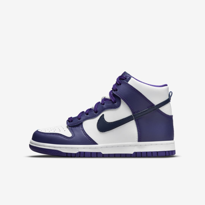 Shop Nike Dunk High Big Kids' Shoes In White,electro Purple,midnight Navy