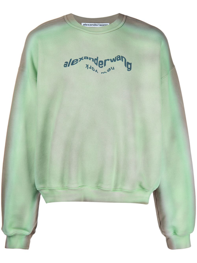 Shop Alexander Wang Acid Wash Logo-print Sweatshirt In Green