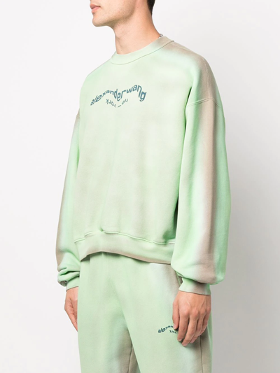 Shop Alexander Wang Acid Wash Logo-print Sweatshirt In Green