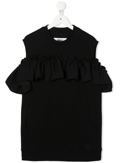 Shop Mm6 Maison Margiela Off-shoulder Sweatshirt Dress In Black