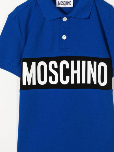 Shop Moschino Logo-print Short-sleeved Polo Shirt In Blue