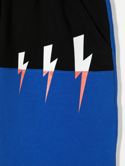 Shop Neil Barrett Teen Broken Lightning Track Shorts In Blue