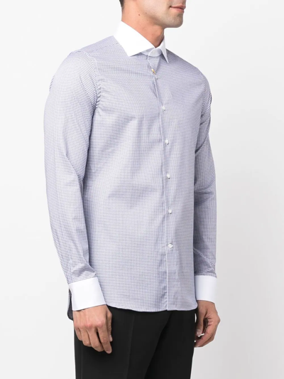 Shop Canali Houndstooth-print Cotton Shirt In Blue