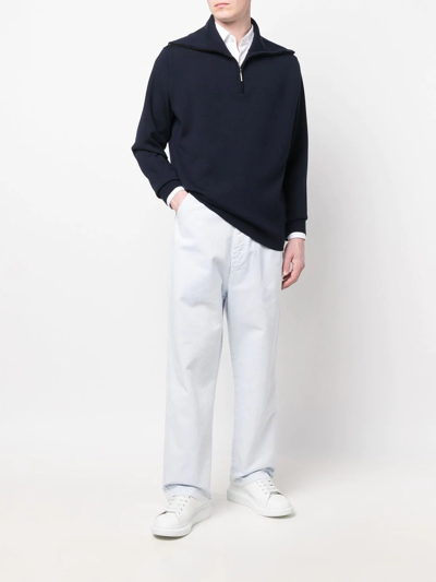 Shop Ami Alexandre Mattiussi Five-pocket Cotton Straight-leg Trousers In Blue