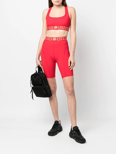 Shop Versace Greca-print Cropped Top In Red