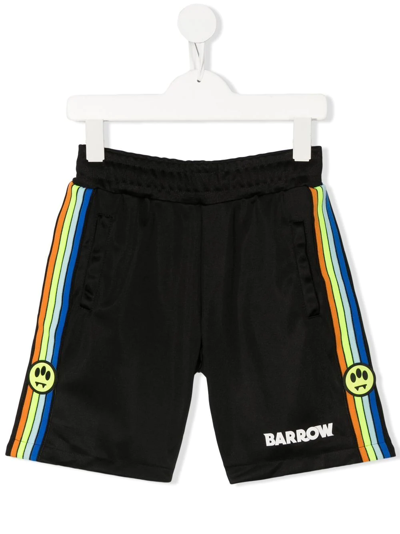 Shop Barrow Rainbow-stripe Track Shorts In Black