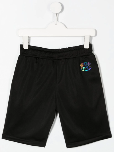 Shop Barrow Rainbow-stripe Track Shorts In Black