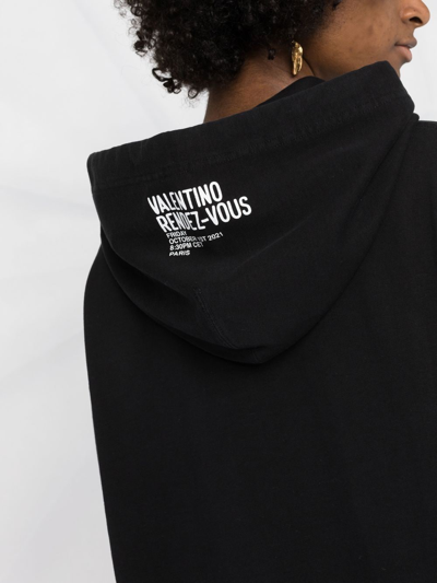 Shop Valentino Photograph-print Drawstring Hoodie In Black