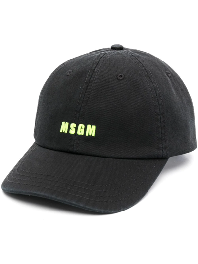Shop Msgm Embroidered-logo Cotton Cap In Black