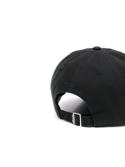 Shop Msgm Embroidered-logo Cotton Cap In Black
