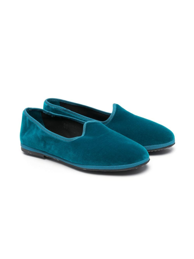 Shop Il Gufo Rib-trimmed Velvet Slippers In Blue