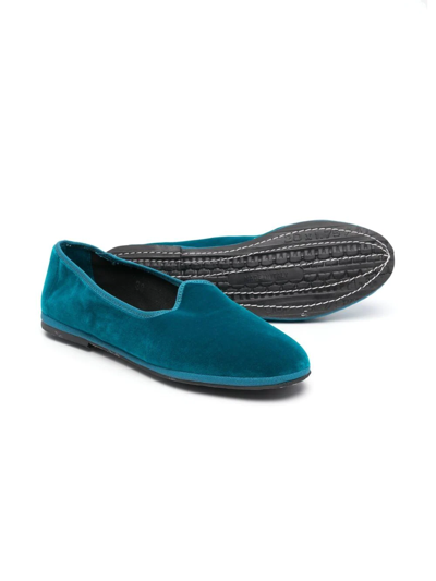Shop Il Gufo Rib-trimmed Velvet Slippers In Blue