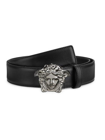 Shop Versace Men's La Medusa Leather Belt In Black Ruthium