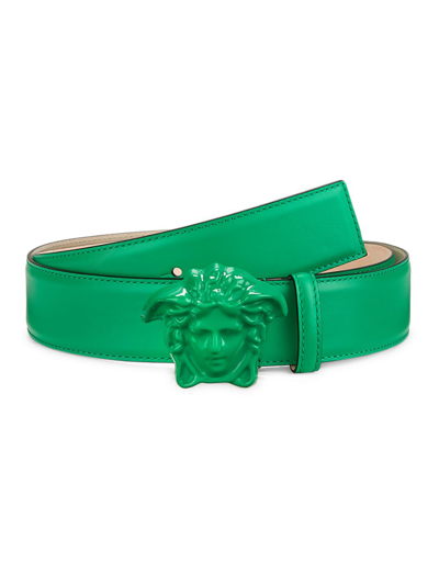 Shop Versace Men's La Medusa Leather Belt In Bright Green