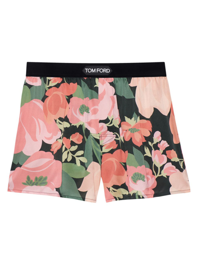 Shop Tom Ford Abstract Floral Silk Boxers In Coral