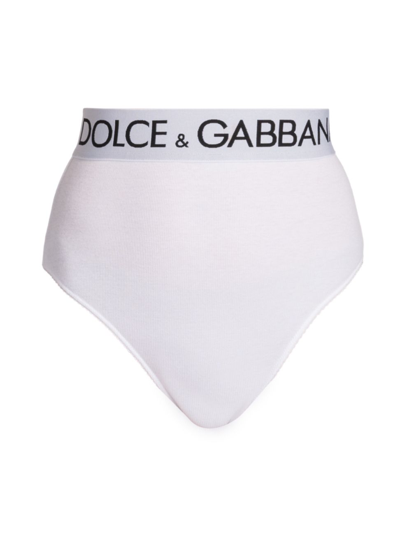 Shop Dolce & Gabbana Women's High-waist Logo Panty In Bianco Ottico