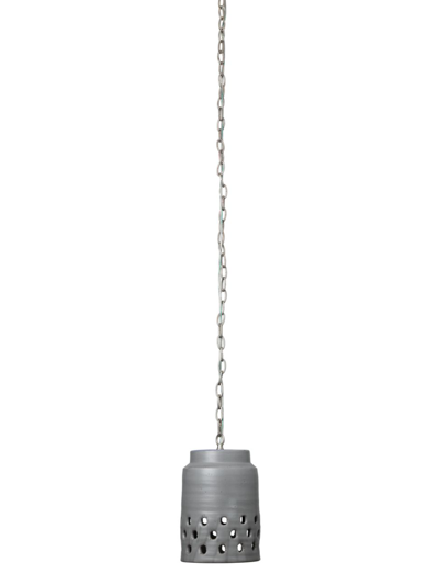 Shop Jamie Young Co. Long Perforated Ceramic Pendant In Grey