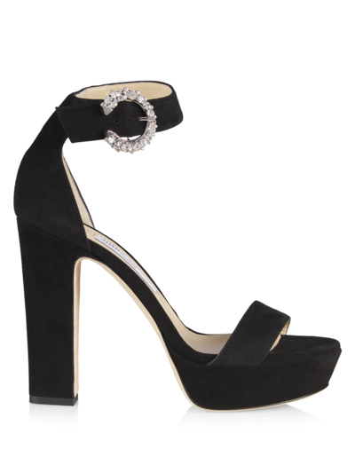 Shop Jimmy Choo Women's Mionne 120mm Suede Platform Sandals In Black Crystal