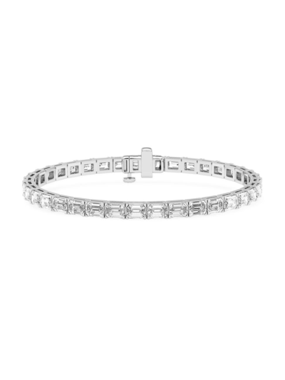 Shop Saks Fifth Avenue Women's 14k White Gold & 12 Tcw Emerald-cut Lab-grown Diamond Tennis Bracelet
