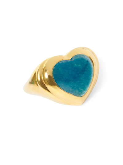 Shop Missoma Women's Peace & Love 18k-gold-plated & Blue Quartz Heart Ring In Petrol Blue
