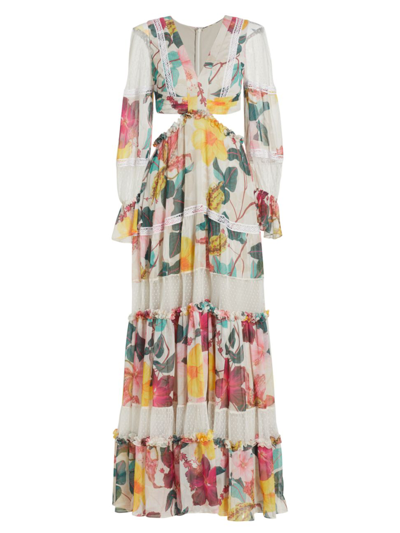 Shop Patbo Women's Hibiscus Lace-trimmed Cutout Maxi Dress In Vanilla