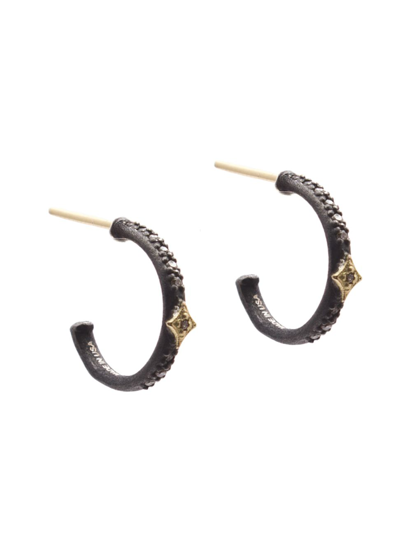 Shop Armenta Women's Old World 18k Yellow Gold, Sterling Silver, & Diamond Huggie Hoop Earrings In Black