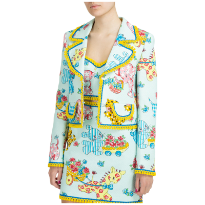 Shop Moschino Women's Jacket Blazer   Calico Animals In Light Blue