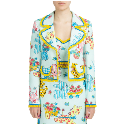 Shop Moschino Women's Jacket Blazer   Calico Animals In Light Blue