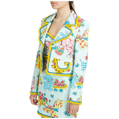 Shop Moschino Women's Jacket Blazer   Calico Animals In Light Blue