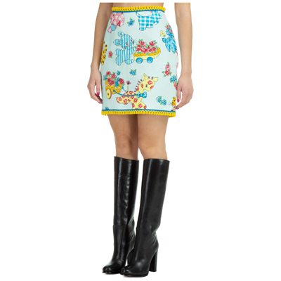 Shop Moschino Women's Skirt Mini Short  Calico Animals In Light Blue