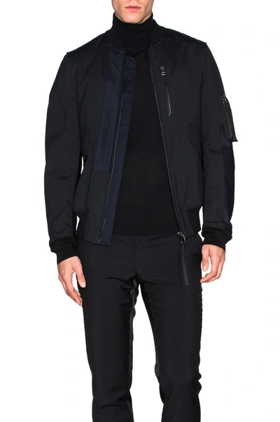 Shop Lanvin Matte Satin & Leather Bomber In Black