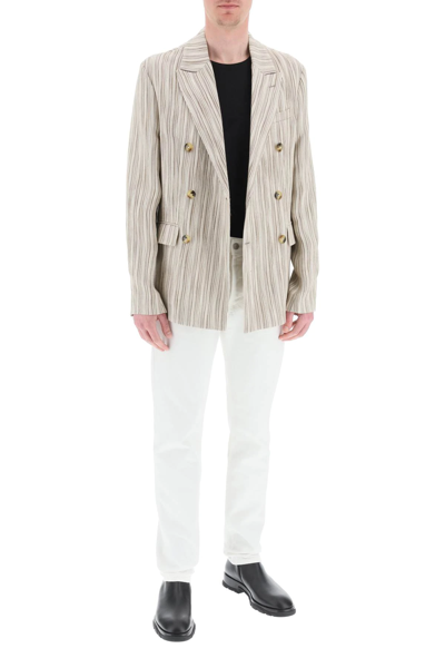 Shop Amiri Silk Viscose Blazer In Brown,beige,white