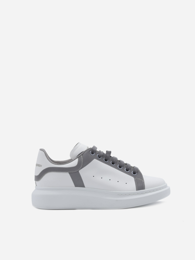 Shop Alexander Mcqueen Oversize Sneakers In Leather With Contrasting Inserts In White, Grey