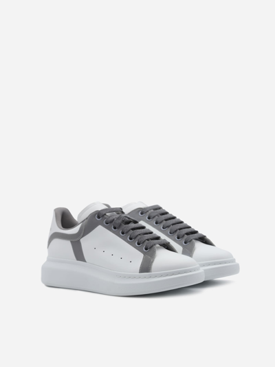 Shop Alexander Mcqueen Oversize Sneakers In Leather With Contrasting Inserts In White, Grey