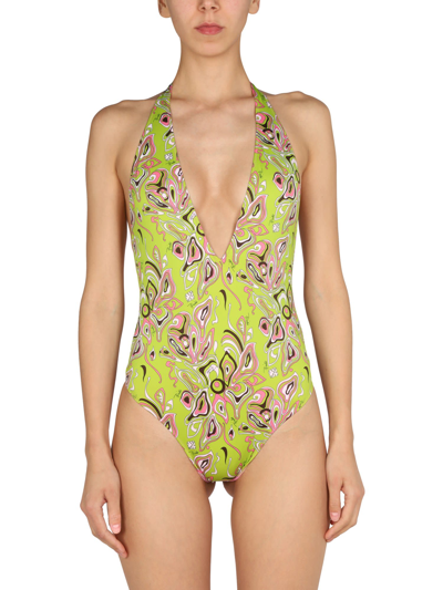 Shop Emilio Pucci African Print One-piece Swimsuit In Verde