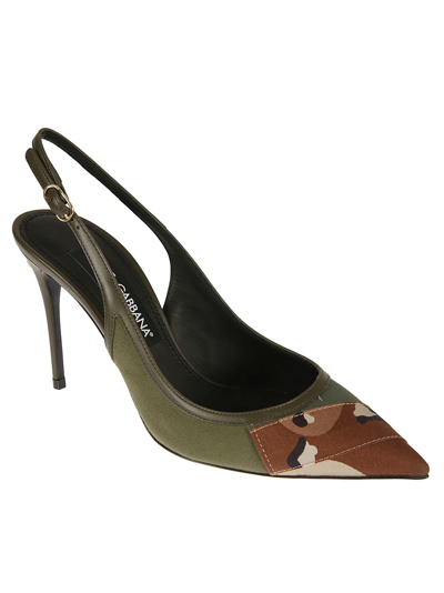 Shop Dolce & Gabbana Side Buckled Slingback Pumps In Multicolor/military