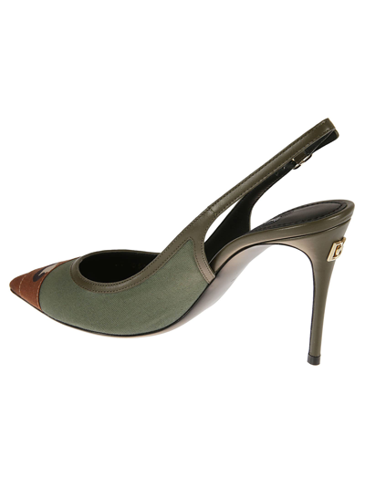 Shop Dolce & Gabbana Side Buckled Slingback Pumps In Multicolor/military