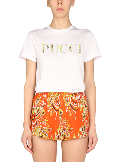 Shop Emilio Pucci African Logo Print T-shirt In Bianco