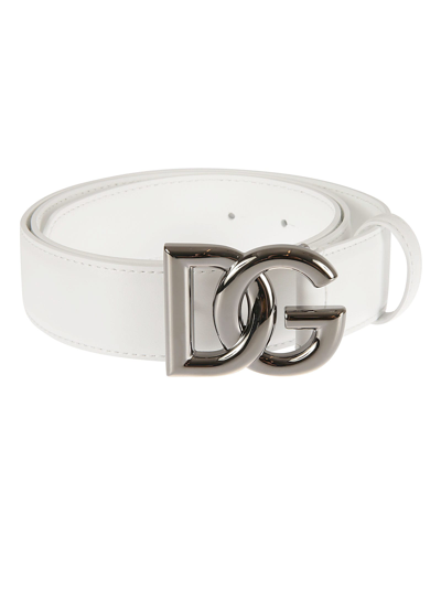 Shop Dolce & Gabbana Classic Logo Buckle Belt In Optic White