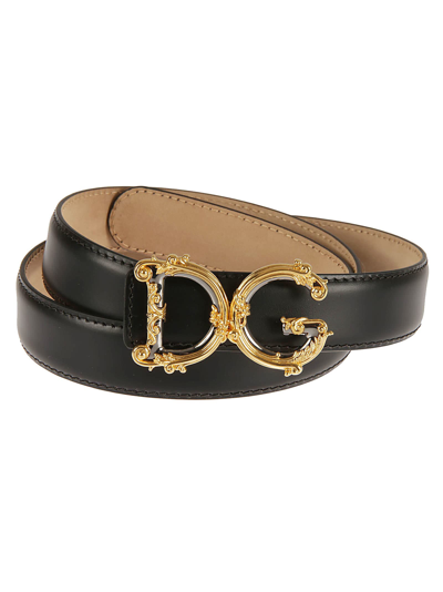 Shop Dolce & Gabbana Barocco Buckled Logo Belt In Black